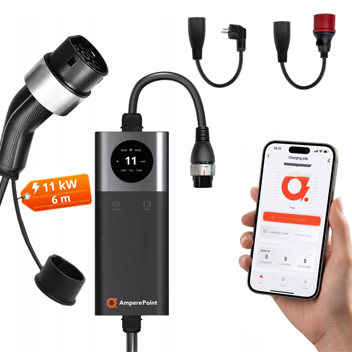 Přenosná nabíječka Q11 PRO (16A, Typ 2, 11kW) + 2x adaptéry