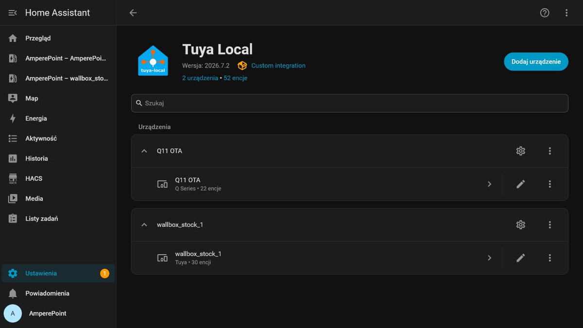 AmperePoint Q Series v tuya-local: místní ovládání s Home Assistant