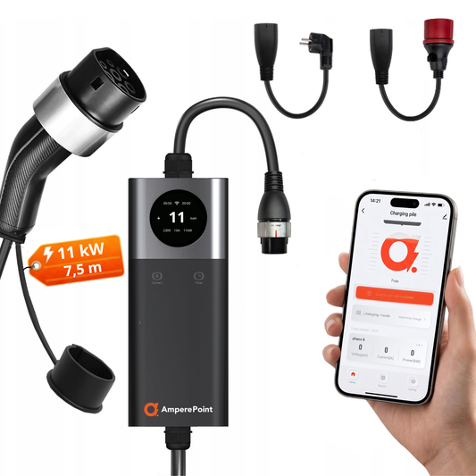 Přenosná nabíječka Q11 PRO (16A, Typ 2, 11kW) + 2x adaptéry