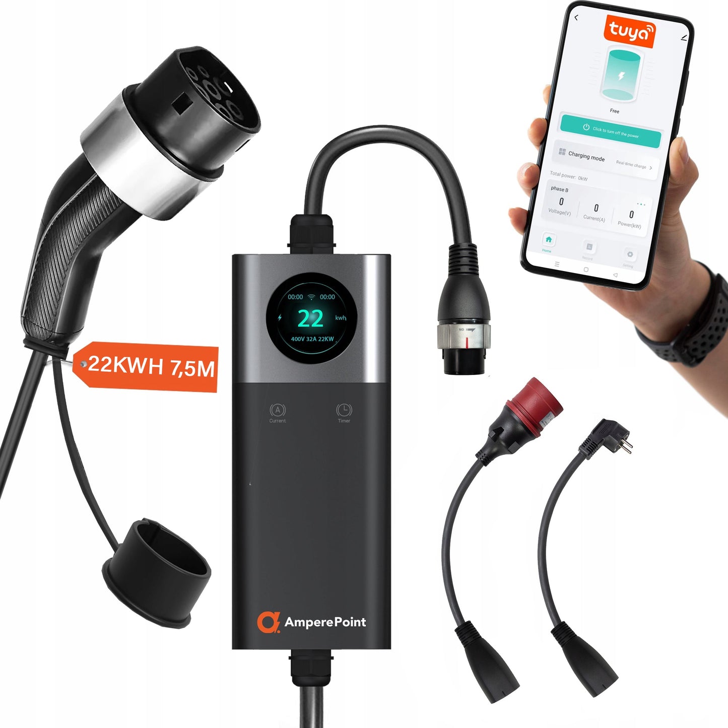 Přenosná nabíječka Q22 PRO (32A, Typ 2, 22 kW) + 2× adaptéry