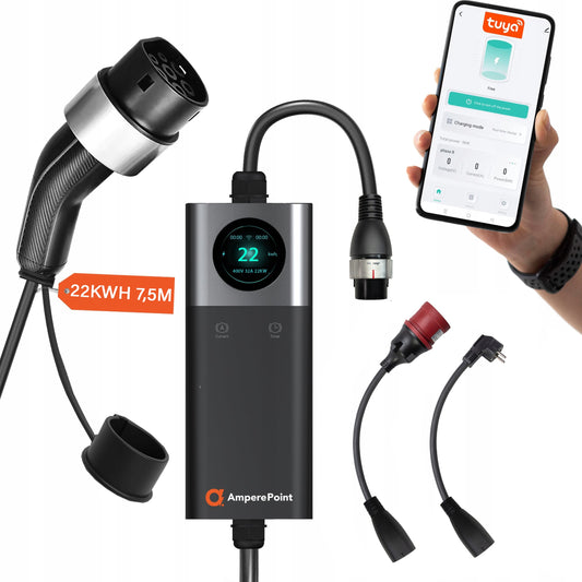 Přenosná nabíječka Q22 PRO (32A, Typ 2, 22 kW) + 2× adaptéry