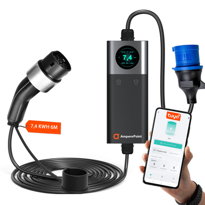 Přenosná nabíječka Q74 (32A, Typ 2, 7,4 kW) mobilní aplikace