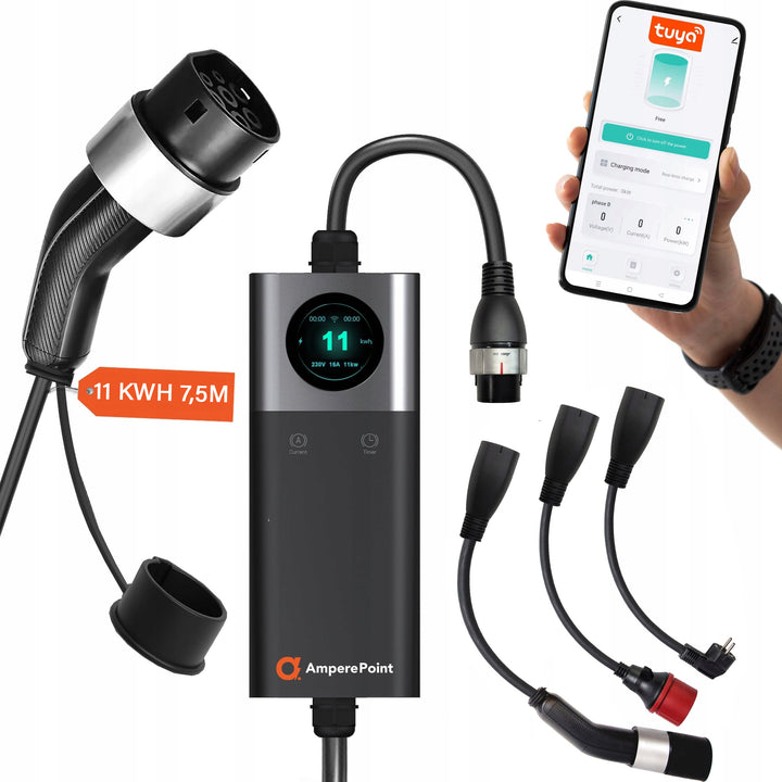 Přenosná nabíječka Q11 PRO (16A, Typ 2, 11kW) + 3x adaptéry